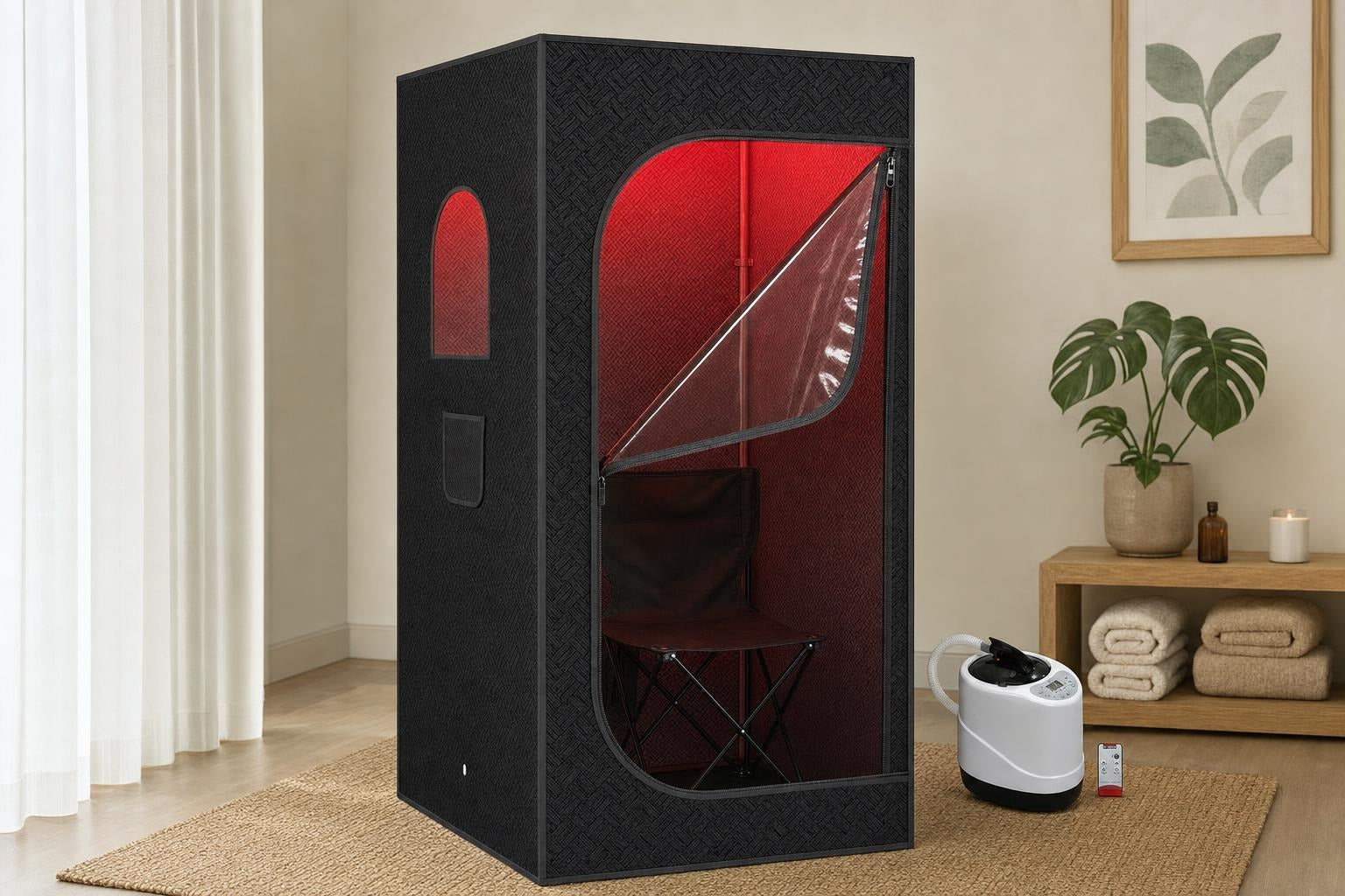 Portable Home Sauna keeps visibility and ventilation within reach supporting visual