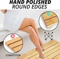 Scandinavian Design 36X20 Large Bamboo Bath Mat | Bamboo Shower Mat | Bamboo Wood Bath Mat by