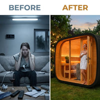 VelaTherm Orbit Pod Outdoor Sauna — Before & After