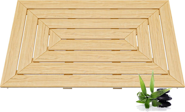 Scandinavian Design 36X20 Large Bamboo Bath Mat | Bamboo Shower Mat | Bamboo Wood Bath Mat by